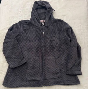Stan Herman Women’s XXL Plush Fleece Hooded Jacket Full Zip Charcoal Gray